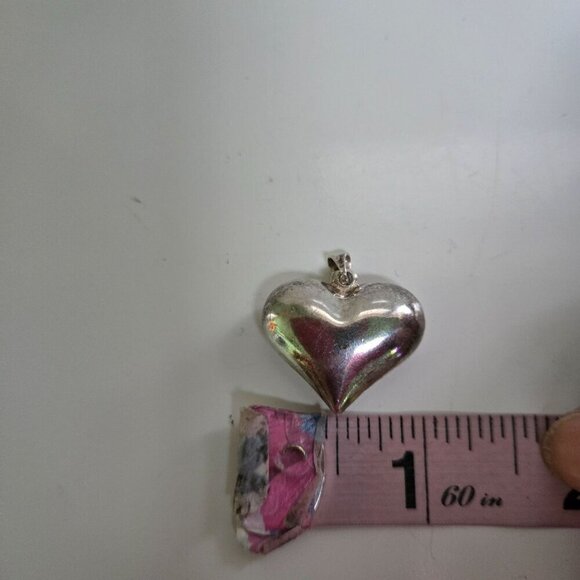 Vintage 925 Sterling Silver Puff Heart 1"x1" Marked Pendant Only - Picture 5 of 6
